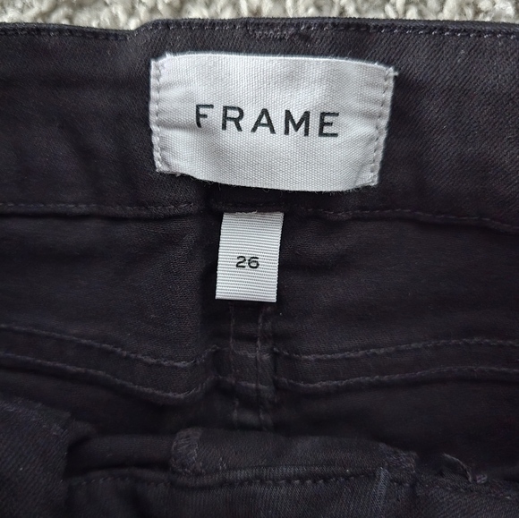 Frame Denim Le Pixie Crop Mini Boot Black Flare Jeans with Gold Accents Size 26